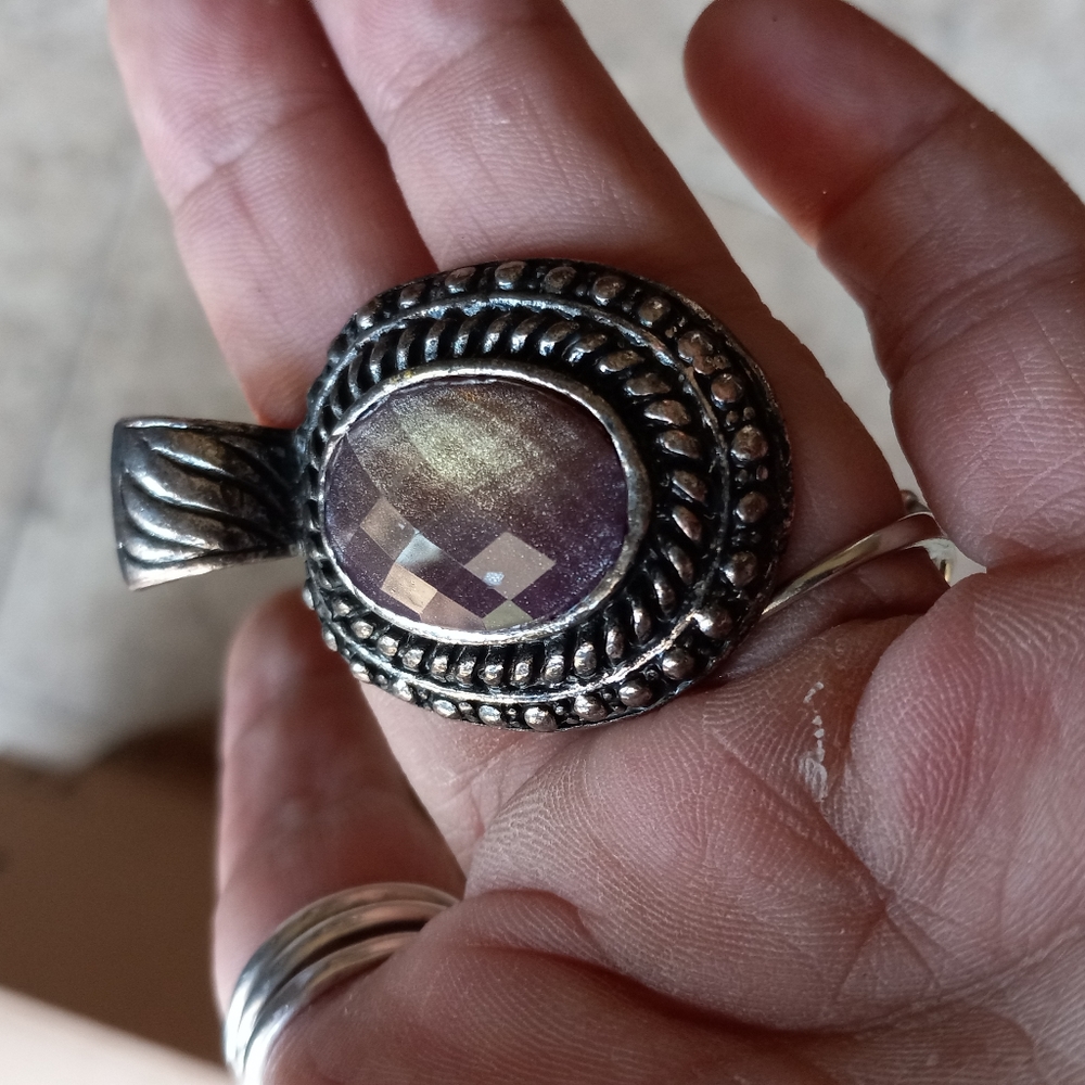 Vintage Artisan Silver Amethyst Gemstone Pendant